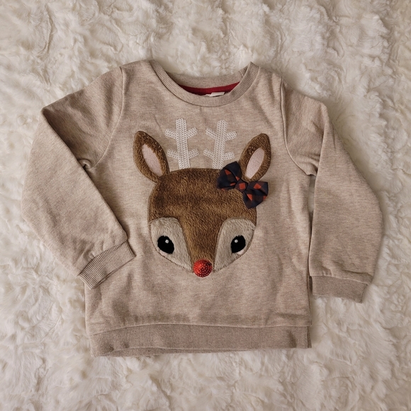 H&M Girl Cream Long Sleeve Rudolph Reindeer Sweatshirt Size 2-4Y - Picture 4 of 4